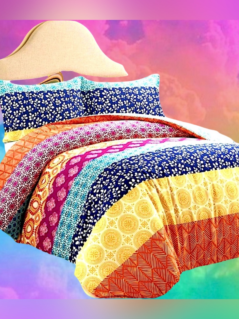 🆕Lush Decor Multicolor 3-piece Cotton Duvet Bedding Set❤️Full/Queen MSRP: $115